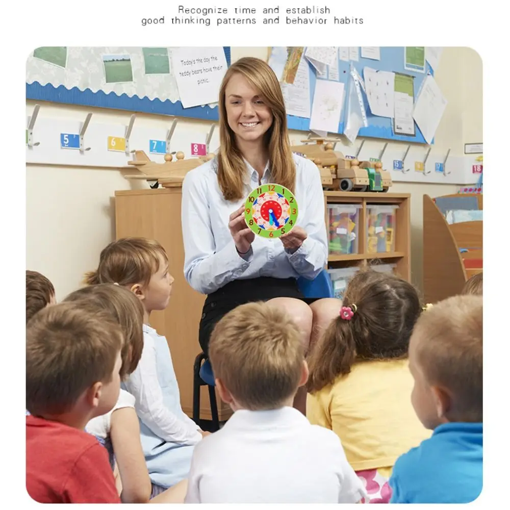 Jouets mathématiques en bois durables pour enfants, Montessori, horloge d'apprentissage du temps, jouet rond fuchsia, aides aux enfants, 2 pièces