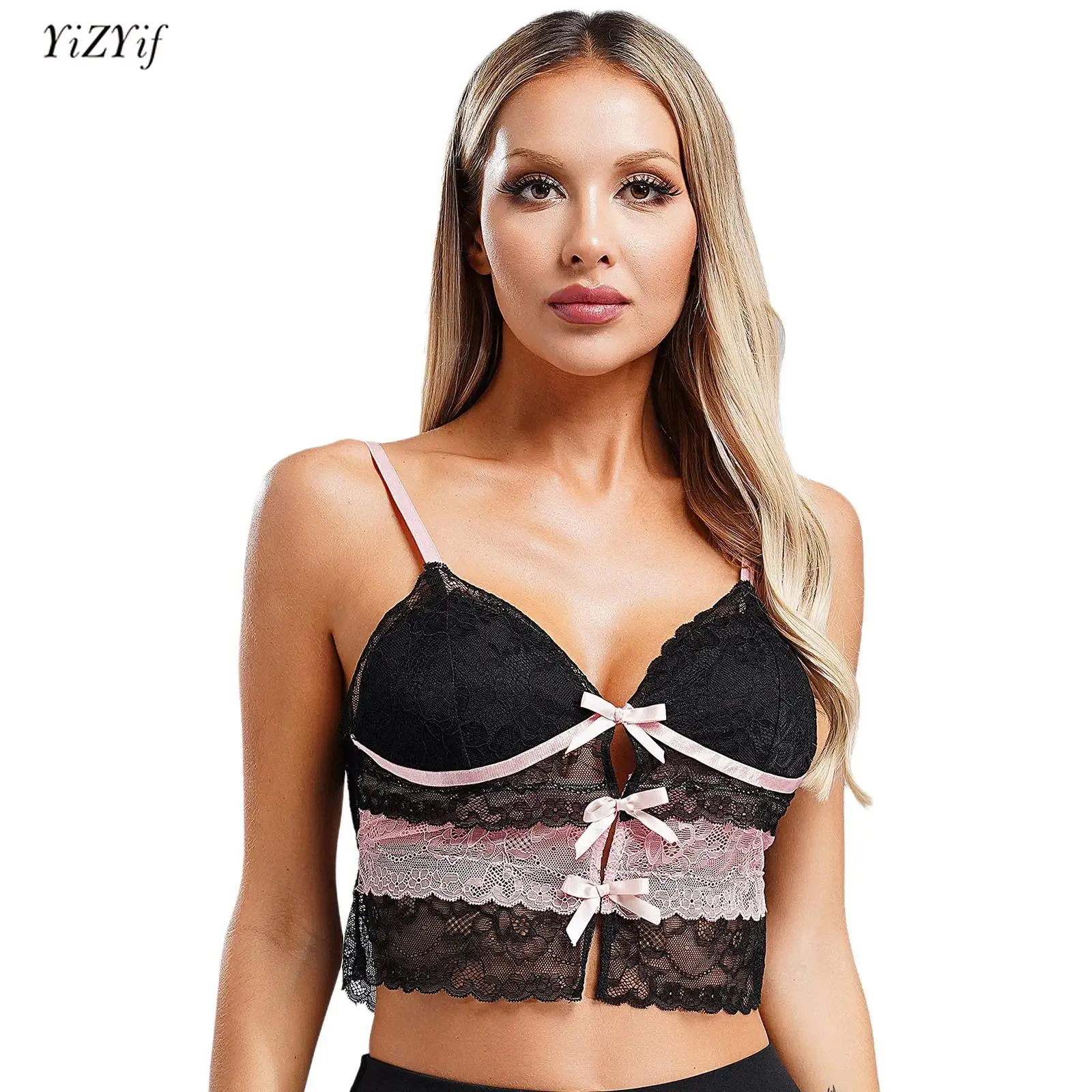 

Women's Sleeveless Camisole Gothic Sexy Lace Bowknot Padded Cups Lace-up Corset Tank Top Bustier for Club Beachwear Streetwear