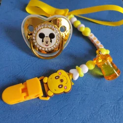 Chupeta do rato do milho de disney com clipe de corrente personalizado bpa livre que bling falso sooth 0-36 meses dos desenhos animados que bling para bebe