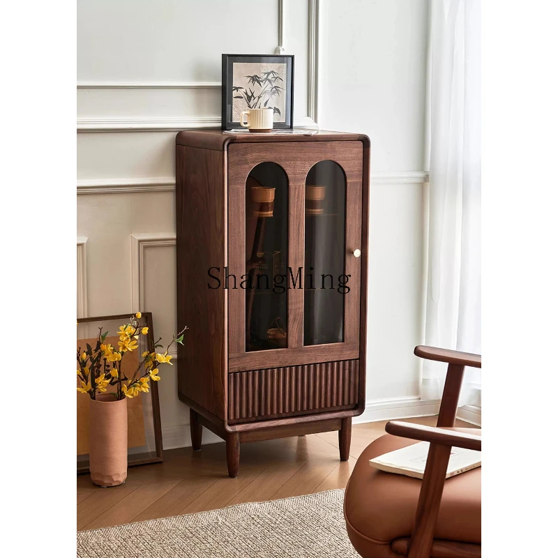 

SM black walnut glass wine cabinet simple household storage display storage cabinet
