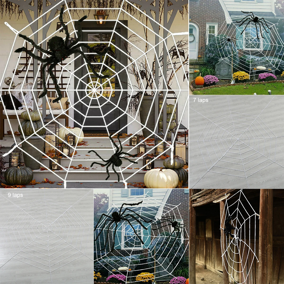 

3.6m Simulation Spider Halloween Decorations Outdoor Spider Web Stretchy Netting Spider Webbing Ripped Cobweb Haunted House