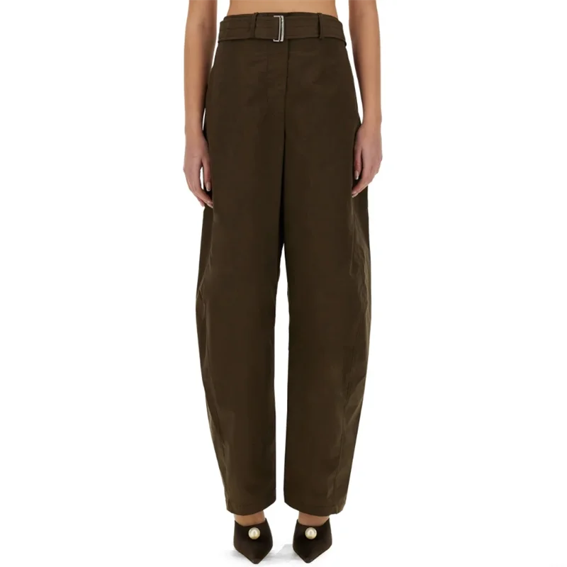 

Women's pants New high waisted slim fit straight leg pants for summer 2025 Belt decoration casual pants Cotton blend trousers