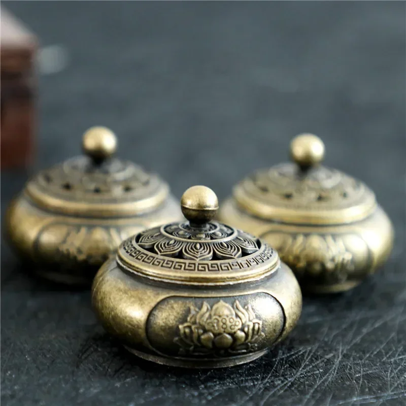 NEW Copper Small Lotus Pocket Hollow Out Incense Stick Burner Brass Incense Holder With Cover Home Decoration Sandalwood Cense