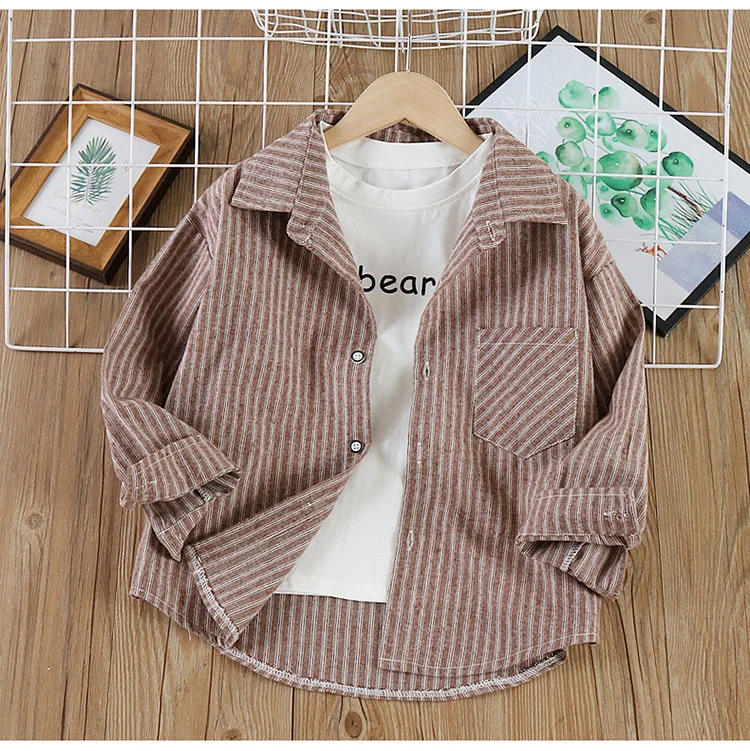 Neues Frühlings-Baumwoll-Langarmhemd für Jungen, Modische High-Street-Oberbekleidung, Oberteile für Teenager, Kariertes Streifenhemd, Alter 5-14 Jahre – Detail 14