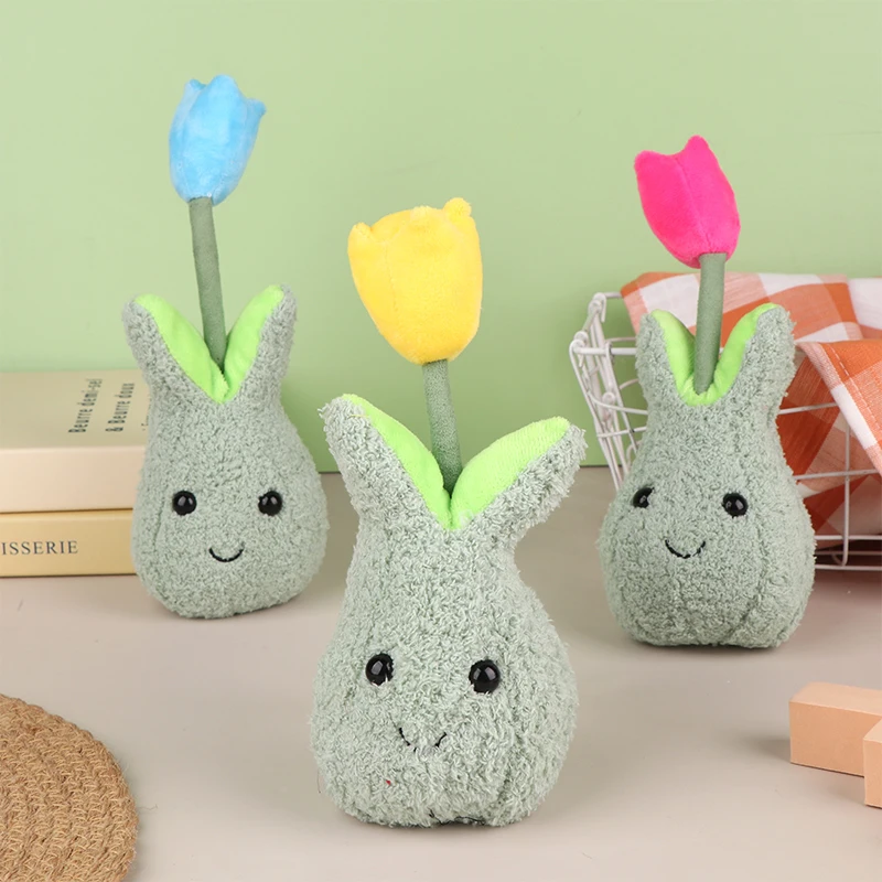 Cartoon Simulated Tulip Green Plant Plush Doll Creative Stuffed Flower Potted Doll Home Decoration Valentine's Day Gifts