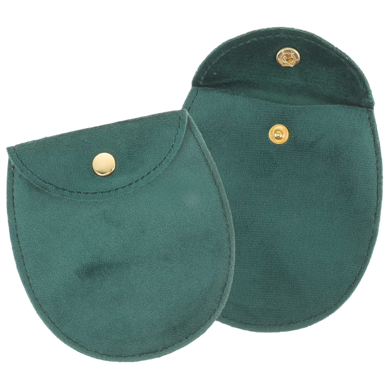 

2pcs Velvet Bag Green Large Semi-circle Double-sided Fleece Buckle Pocket Watch Case Dust-proof Storage Pouch Jewelry Packaging
