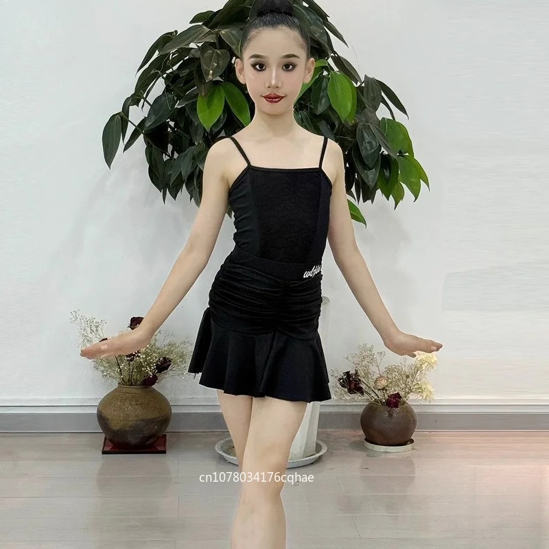 

New children's Latin dance dressgirlsandchildren's internet-famous advanced practice dress halter training dress set dance skirt