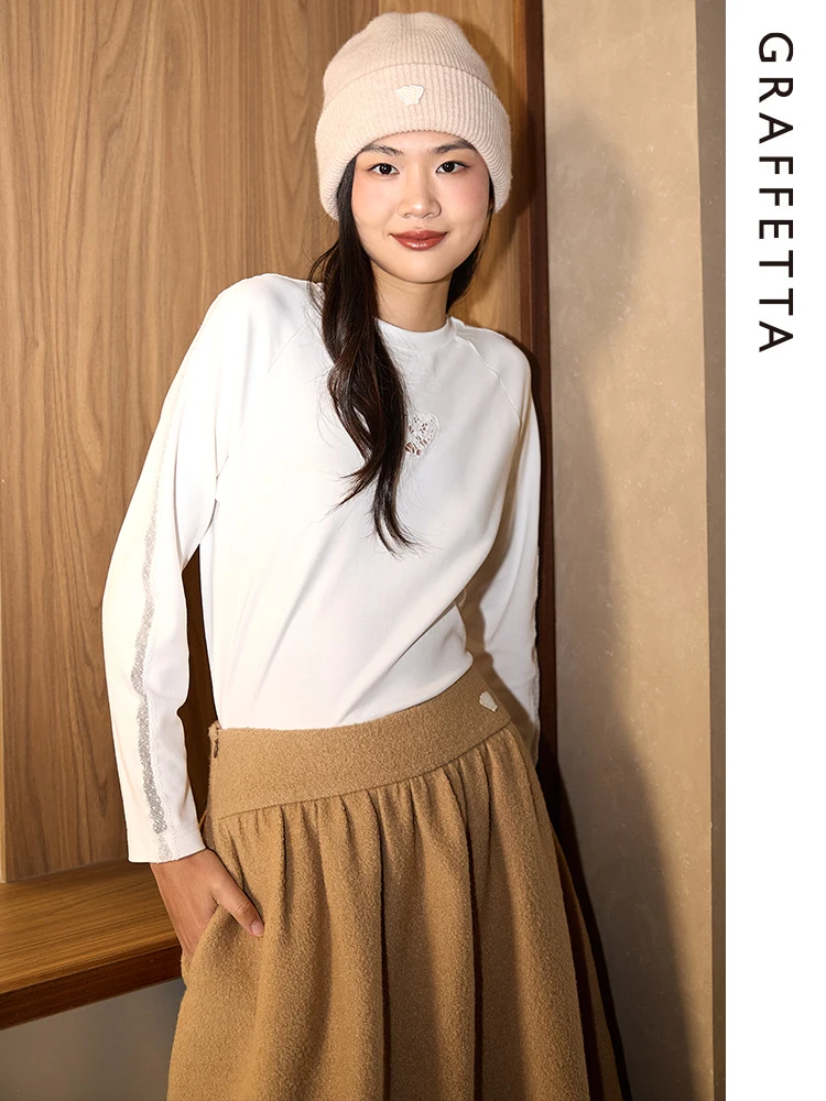 

Оригинальный дизайн, длинный кружевной топ-футболка, женская базовая одежда для ранней осени, однотонный хлопок