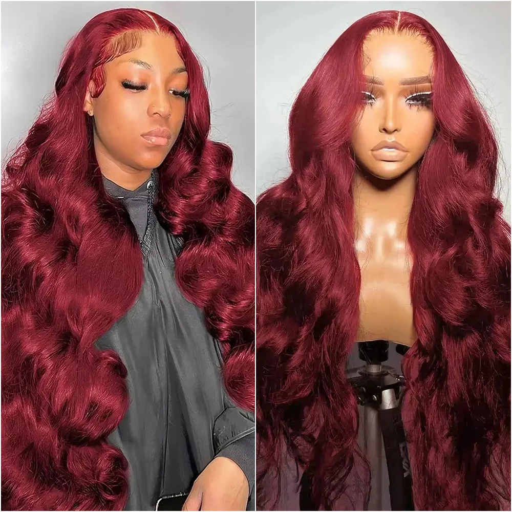 

99J Colored 13x4 HD Lace Front Human Hair Wig 200 Density Burgundy Body Wave 13x6 Lace Frontal Human Hair Wigs For Women