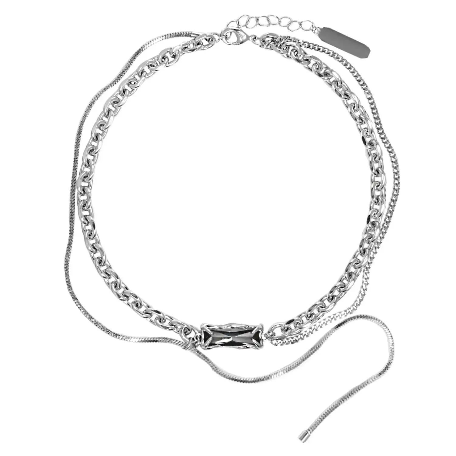Double Layered Square Tassel Necklace For Man Titanium Steel Clavicle Chain Korean Design Jewelry Kpop Accessories Wholesale