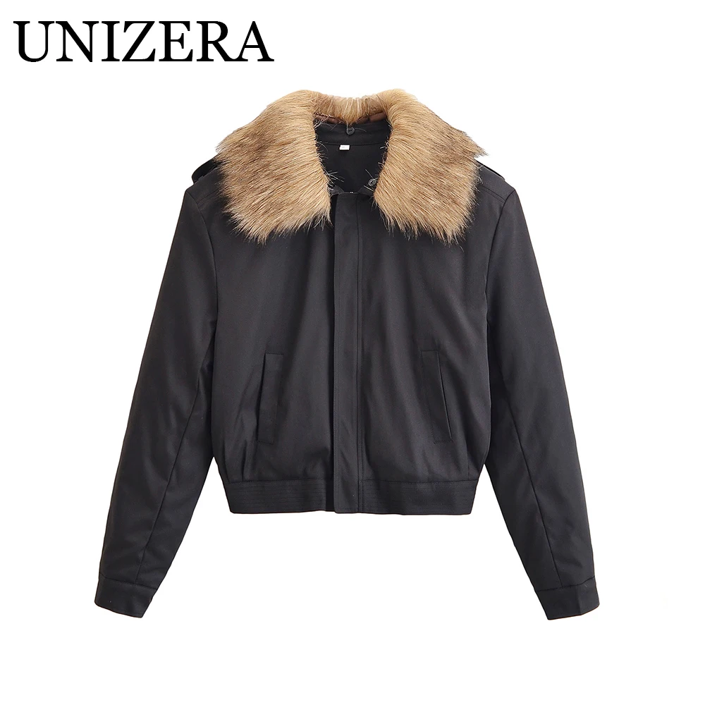 

Autumn new women's clothing casual temperament simple long sleeved fashion fur collar decoration cotton jacket jacket