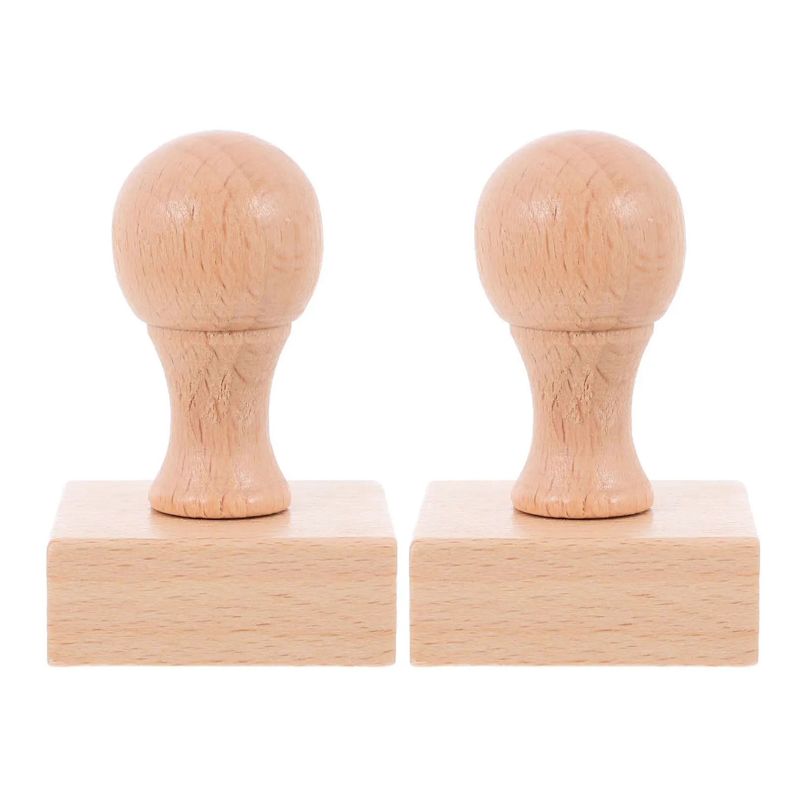 Wooden Stamp Set 2pcs Round Handle Beech Wood Blank Seals for DIY Crafting Scrapbooking Cards Diary Decor
