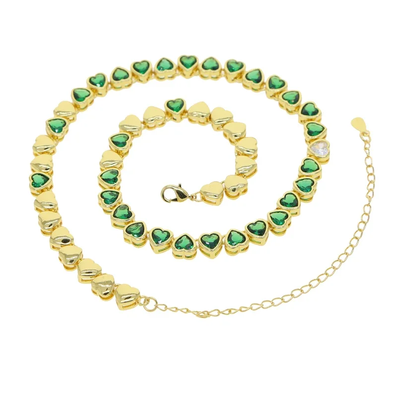 Valentine's Day Gift Heart Design Bling Cz Fashion Jewelry Gold Color Ice Out Green Pink White Heart Cz Tennis Choker Necklaces image 3