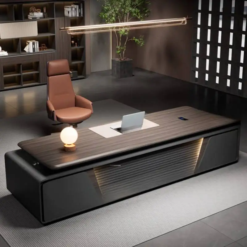 مكتب تنفيذي خشبي أسود، تصميم رخيص، مكتب كمبيوتر كبير وحديث، طاولة محطة عمل Scrivania قابلة للتعديل #2