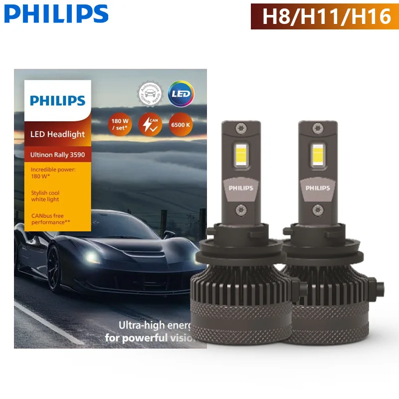 Philips Ultinon Rally 3590 LED H4 H7 H11 HB3 HB4 HIR2 180 W Power Heldere Autokoplamp 6500 K Wit Max Lumen Watt LED-lampen