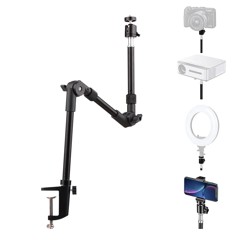 Webcam Stand Camera Mount with Phone Holder,24 Inch Foldable Gooseneck+Clamp Mount for SLR/Smartphone/Flash/Ring Light/Projector