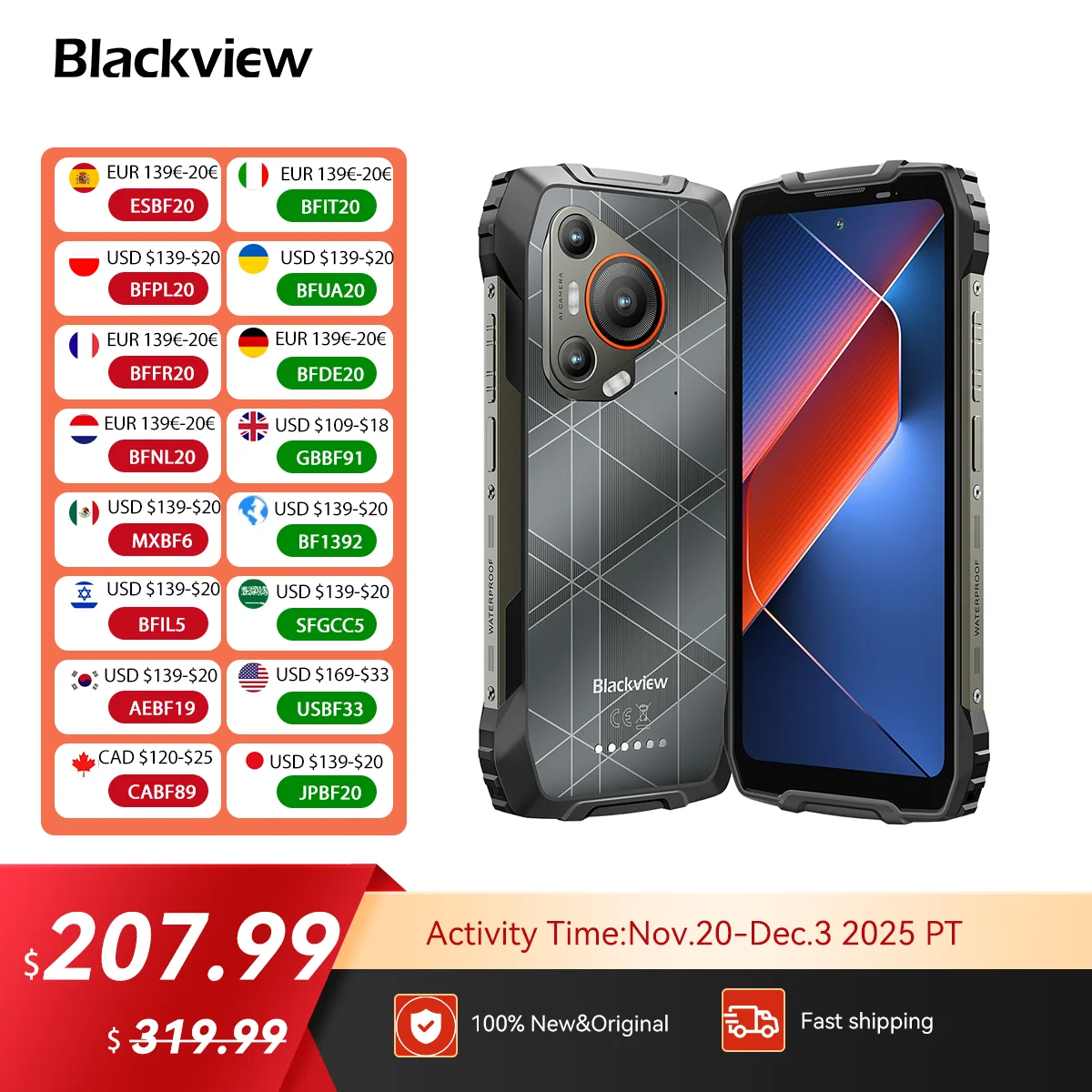 BLACKVIEW BL7000 5G AI Rugged Phone Deepseek GPT Android 15 Smartphone, 6.78'' HD+2.4K Display 120Hz, 8GB RAM 256GB, 7500Amh