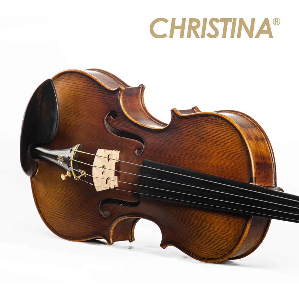 CHRISTINA Handmade Violin V06B Antique Style Solid European Spruce Flame Maple Ebony Fittings Available in 4/4-1/8 Sizes
