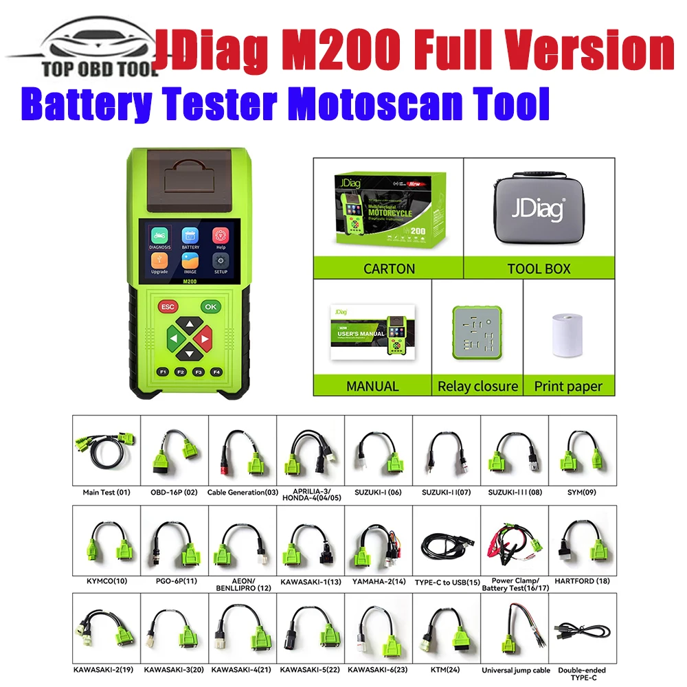 

JDiag M200 Motorcycle Diagnostic OBD2 Scanner Moto Fault Code Reader Battery Tester Motoscan Tool For BMW Yamaha Kawasaki Honda