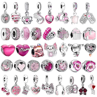 Authentic 925 Sterling Silver Pink Original Charm Love Potion Murano Glass Heart Dangle Beads Fit Necklace Bracelet Jewelry
