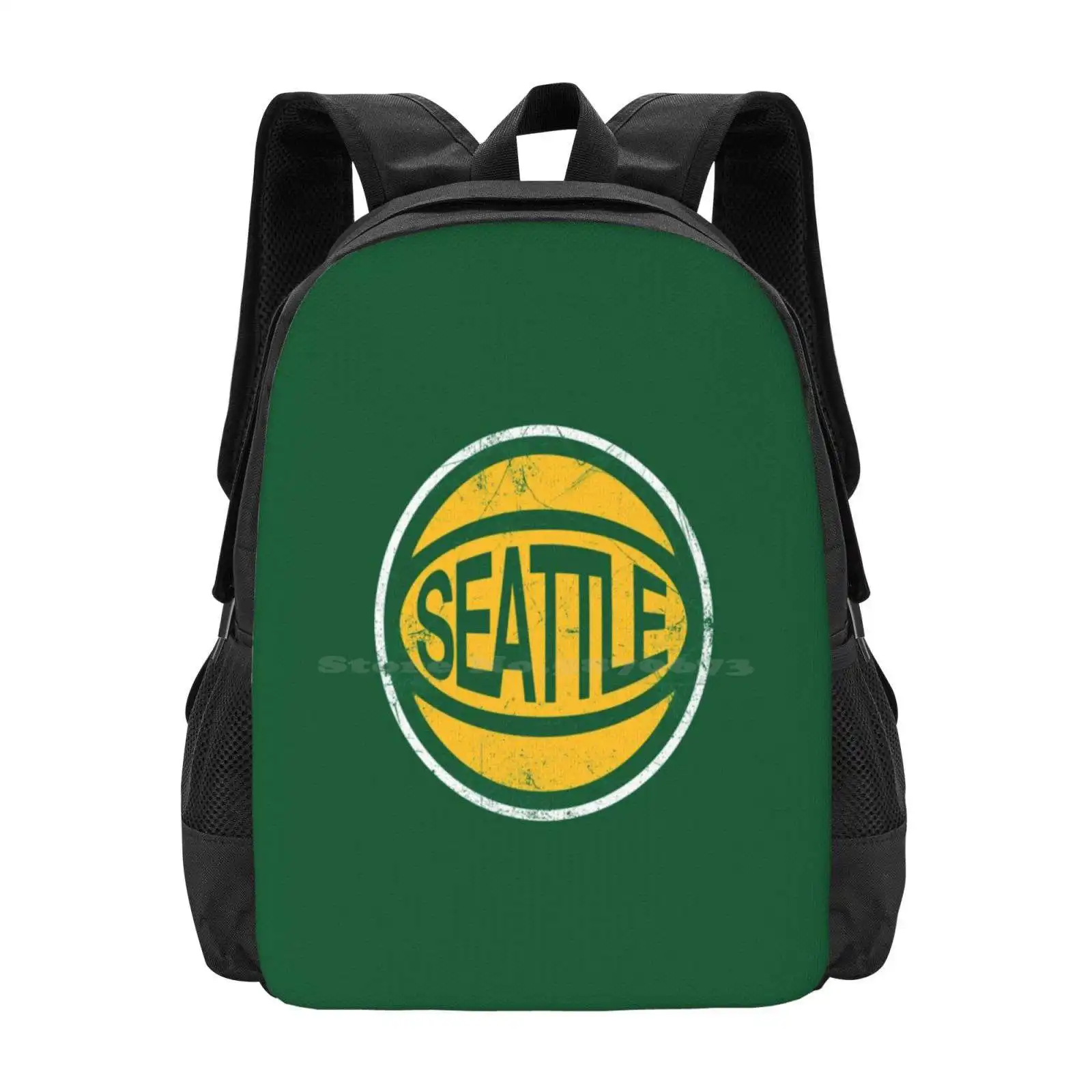 Seattle Retro Ball - Green 2 Hot Sale Schoolbag Backpack Fashion Bags Seattle Ray Allen Gary Payton Emerald City Vintage Retro