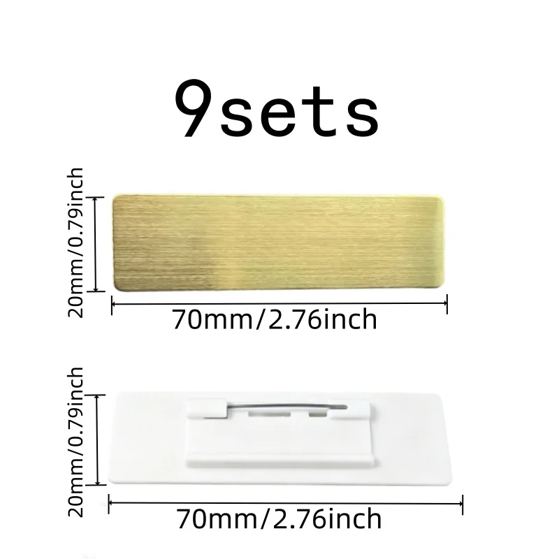 Gold Finish Surface Blank Badge Pins, 9 pcs, Office Employee ID, Durable Non-Fading for Student Name Tags