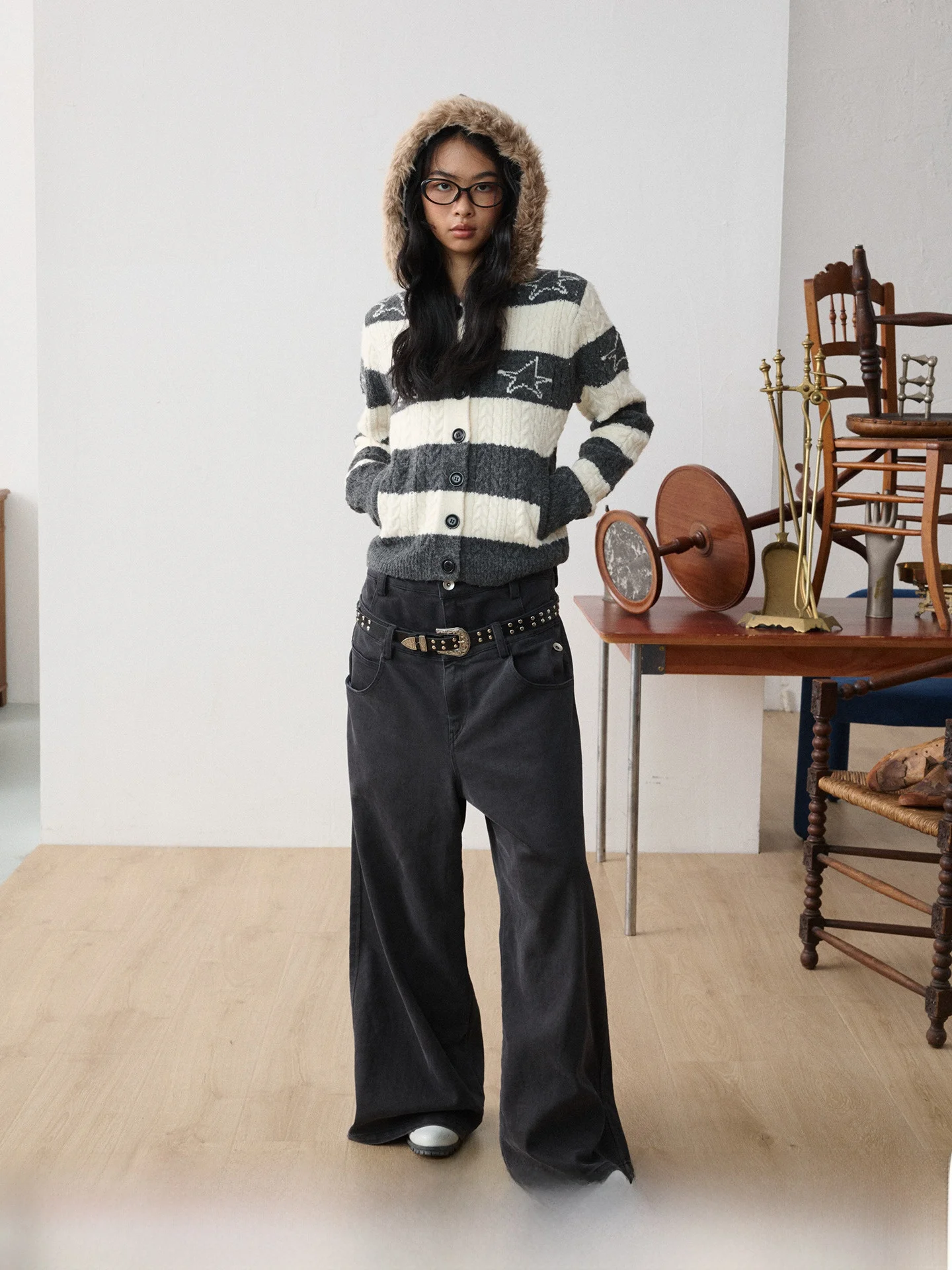 

JIKOO Starry Night Knit ort Hooded Cardigan Sweater Women's Winter Faion Soft Polyester Blend Long Sve Vintage Sle