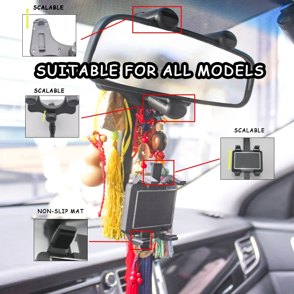 Car Phone Holder Rearview Mirror Mount Car Phone Bracket Navigation GPS Stand Foldable Adjustment Holder Cell Phone Support