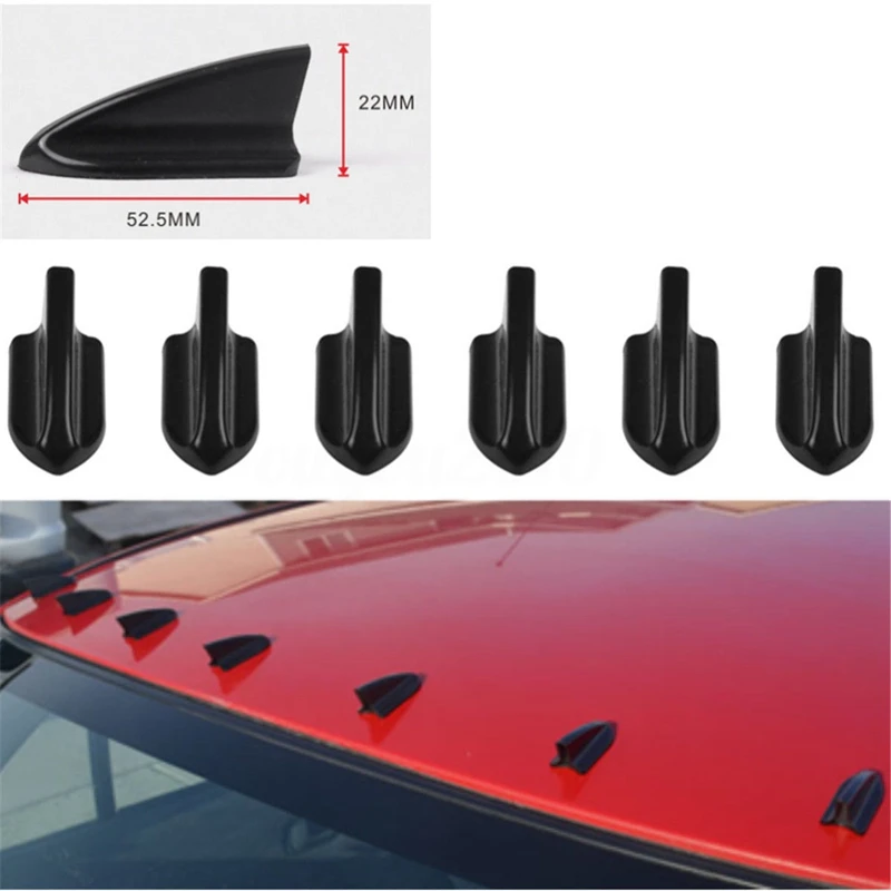 

6pcs Black Car EVO-Style PP Roof Shark Fins Spoiler Wing Kit Vortex Generator