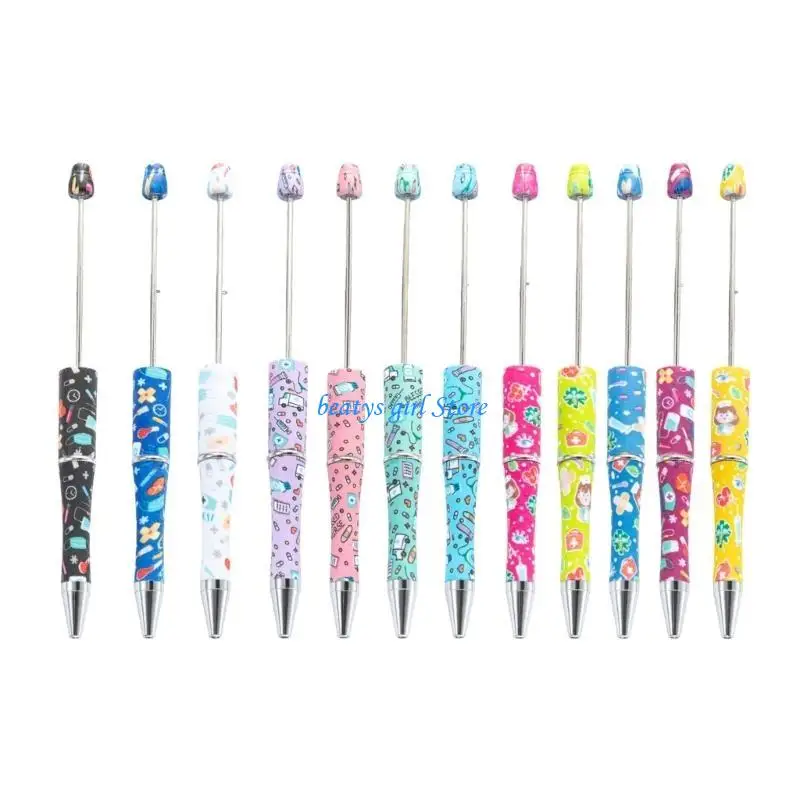 C7AB DIY مطرز القلم البلاستيك قابل للخرز القلم مكتب اللوازم المدرسية حبة قلم حبر جاف