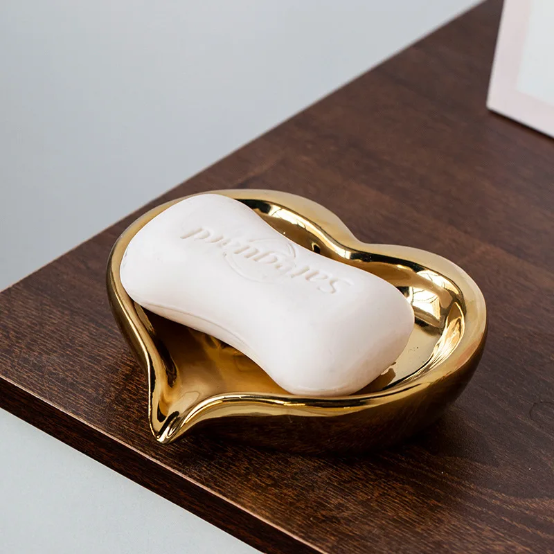 Ceramic Soap Dish Creative Heart-shaped Style Light Luxury Waterproof Bathroom Accessories Kitchen Drain Rack Home Decoration
