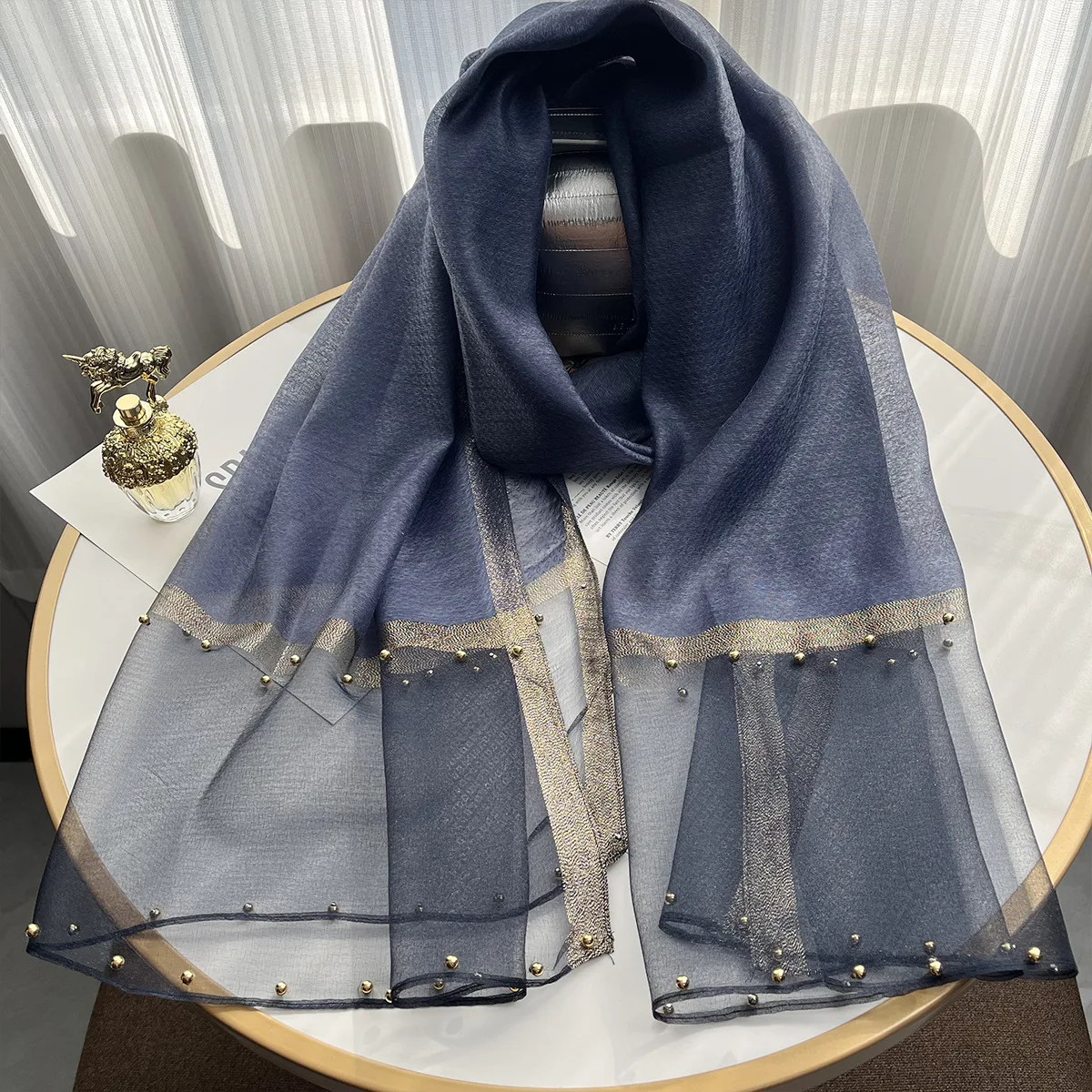 Beading New Design Luxury Brand Women Foulard Striped Solid Scarf Elegant Shawl Long Wrap Sunscreen Party