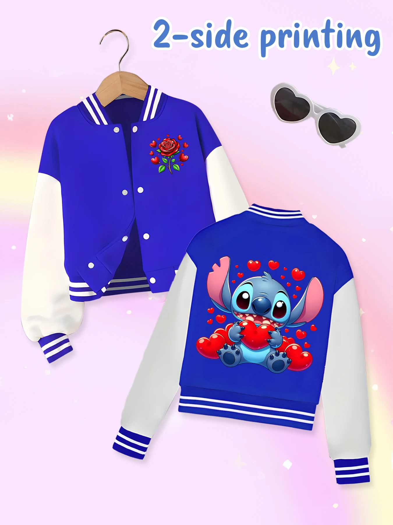 Disney fashion trend baseball jacket, suitable for daily sports and casual wear, printed with cute Stitch pattern, nice gift.
