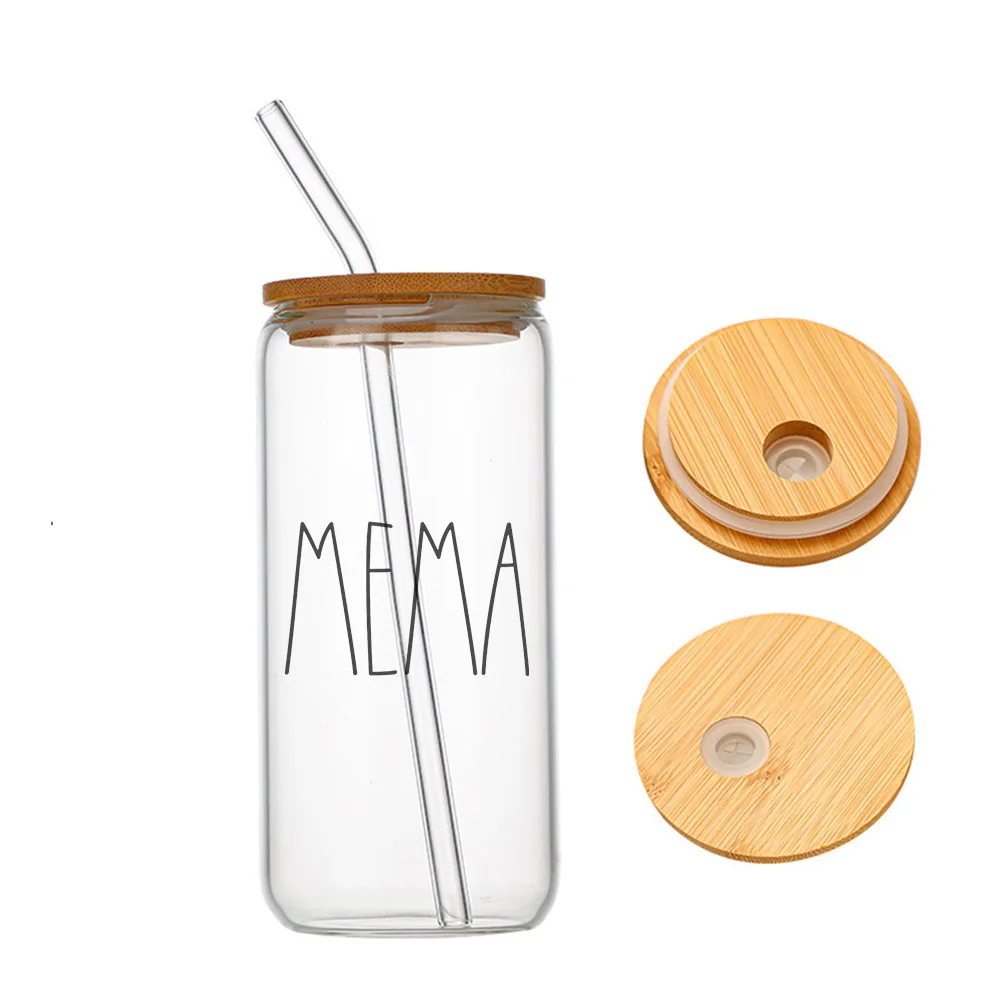 

Mema Gifts for Christmas Glass For Heat Resistant High Drinking Cup With Straws Lids 16 oz