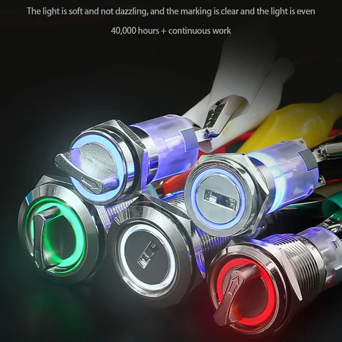 Imagen 2 del producto ABILKEEN-interruptor de perilla giratoria de Metal, 16/19/22MM, 1NO1NC/2NO2NC, Selector giratorio de 2/3 posiciones, momentáneo/enganche con anillo LED