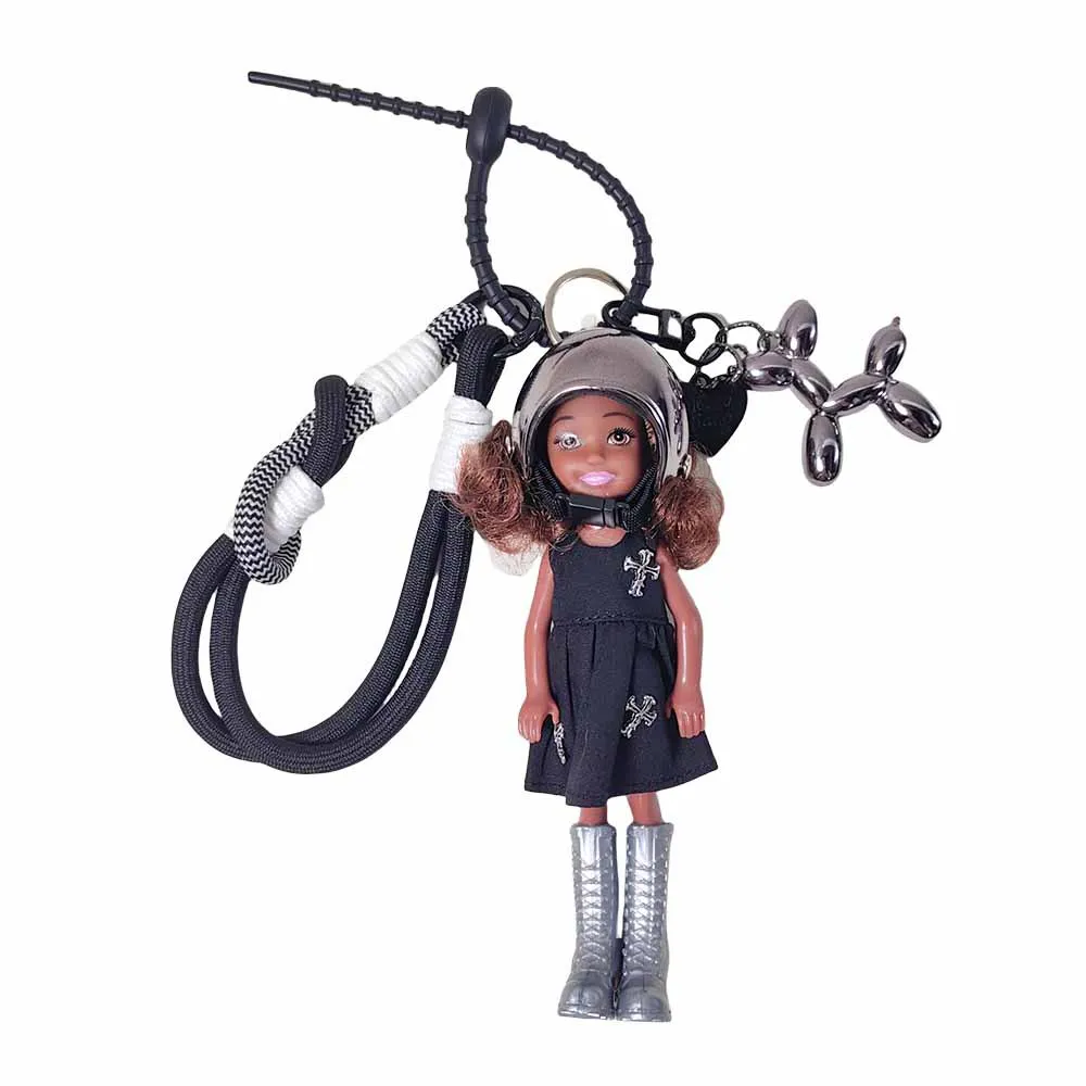 

Adorable Barbie Inspired Doll Black Skin Figurine Keychain Cute Bag Pendant for Girls Helmet Decoration