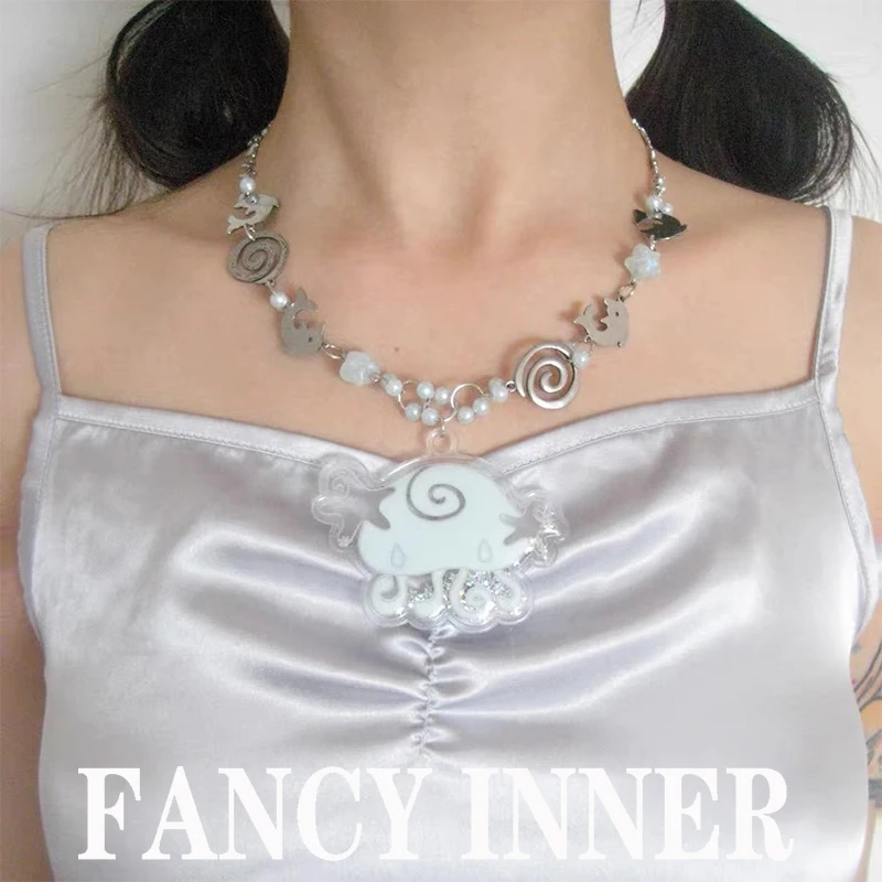 

2025 New Punk Necklace Beaded Jellyfish Medusa Pendant Metal Neck Accessories Chain Choker for Women Design Jewelry