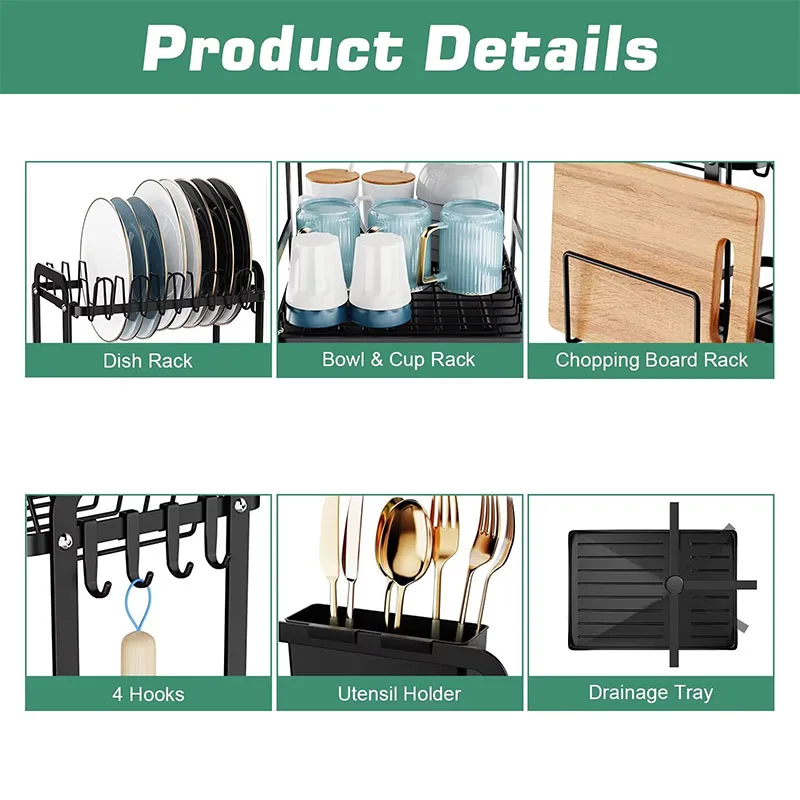 New2025 360° rotating storage rack double-layer kitchen tableware drying rack with drain tableware storage rack for tableware