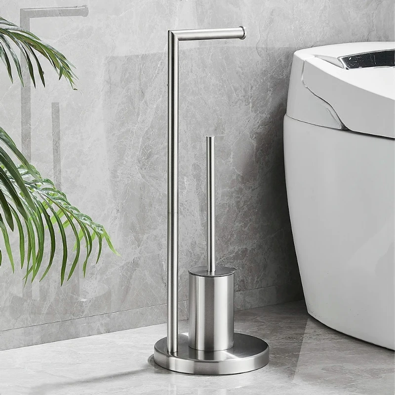 Golden Toilet Brush Holder With Toilet Paper Holder Stainless Steel Cleaning Tools Toilet Brushes Floor Standing