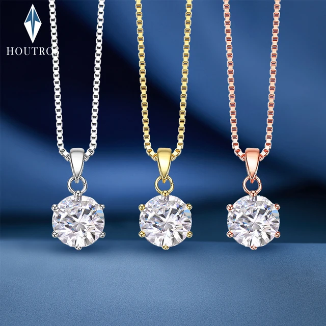 Naszyjnik z prawdziwym moissanitem 0.5-10CT dla kobiet, okrągły naszyjnik z diamentem w kolorze D, srebro próby 925, klasyczna biżuteria ślubna.