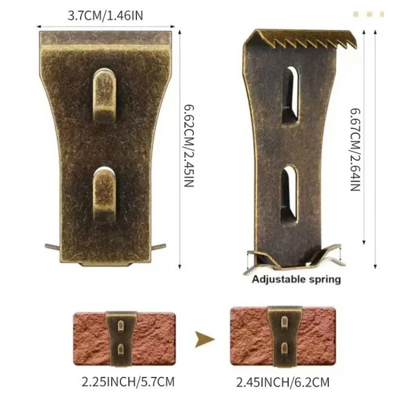 5Pcs Brick Wall Hooks No Drill Brick Clips for 2.25-2.4in Standard Brick Heavy Duty Metal Hooks for Outdoor Decor Picture Frames