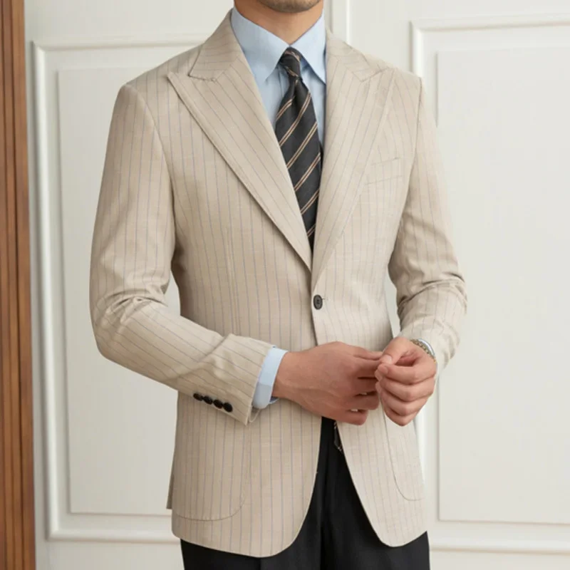 Men Stripe Blazer British Luxury Retro Fall Men Blazer Hombre Mariage Homme Smoking Homme Business Blazer Hombre Gentleman