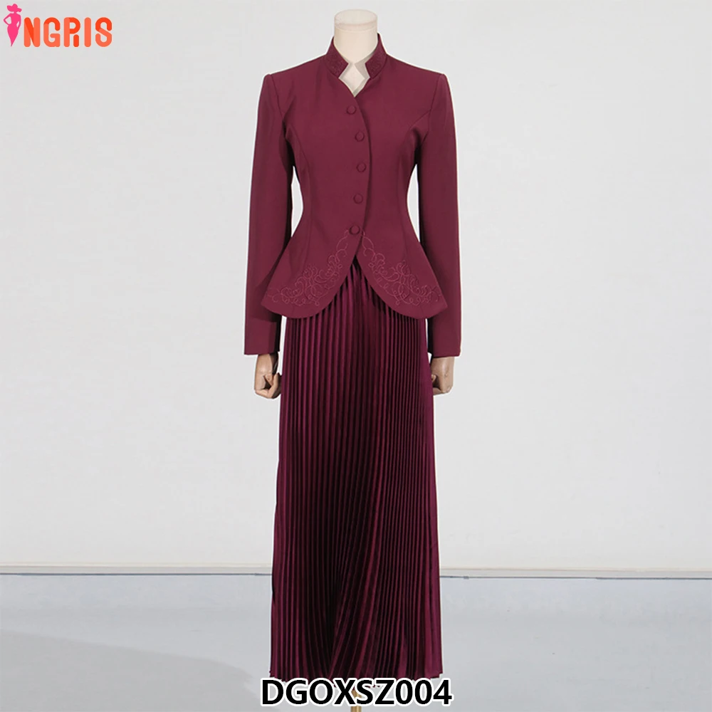 

Fashion Embroidered Jacket Solid Burgundy Pleated Skirt Elegant Women Suit Two Piece Short Skirt Suit Simple Outfit-DGOXSZ004