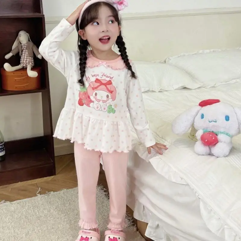 

Sanrio Girls Long Sleeve 2Pcs Kuromi Girls New Style Pants My Melody Children's Fashion Pajamas Cute Velvet Home Clothing Set