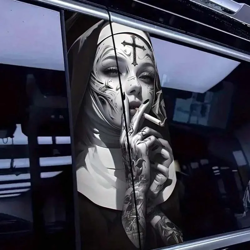 2-teiliger Tattoo-Raucher-Autoaufkleber – Hochglänzender, wasserfester, selbstklebender Autoaufkleber, kratzfeste Kunststoff-/Metallfolie, passend für – Detail 1