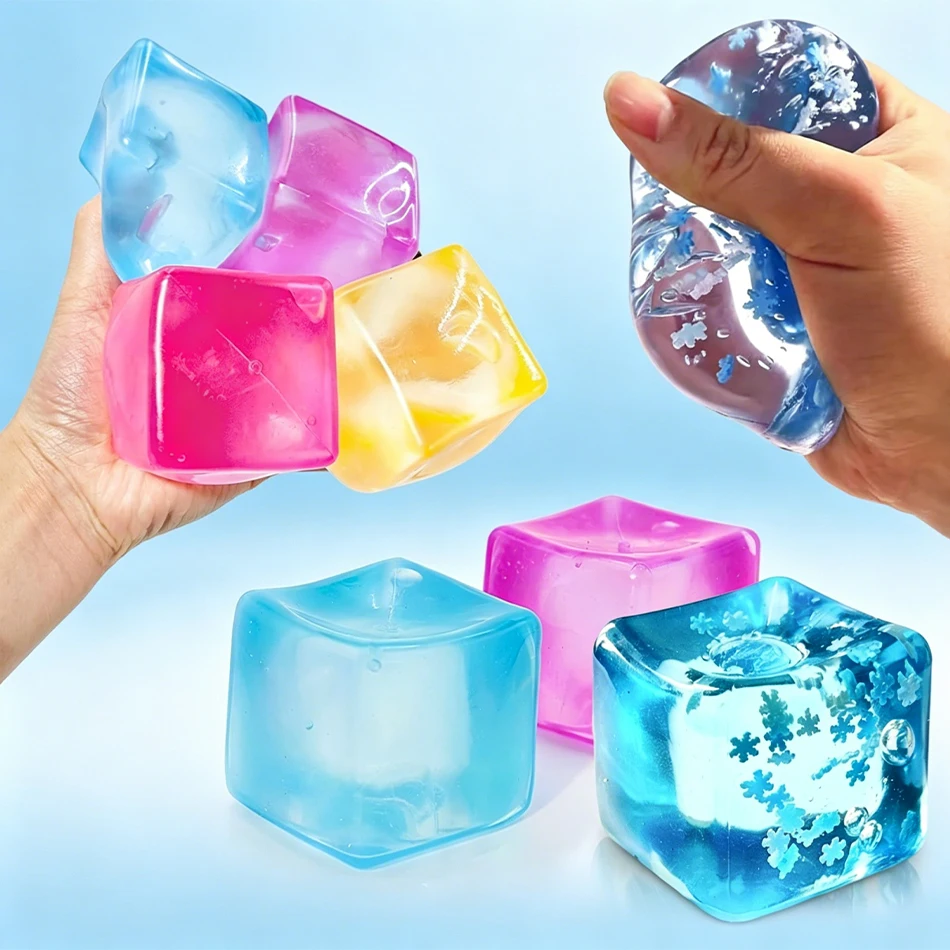 Slow Rising Ice Cube Squishy Toy Soft Silicone Sensory Transparent Anxiety Relief Decompression Stress Fidget Squeezing Block