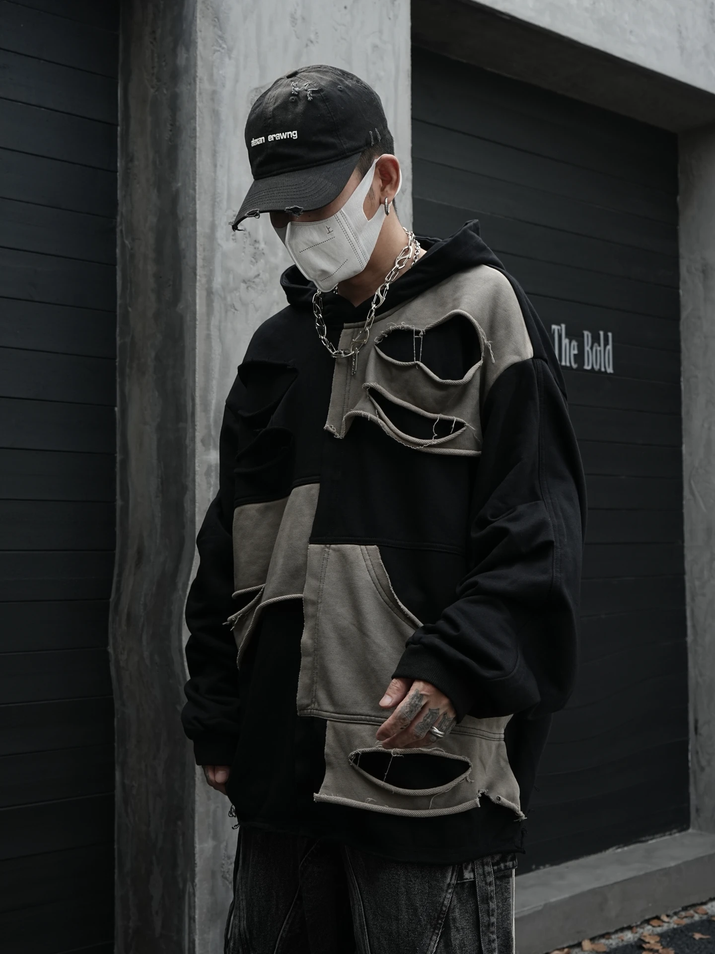 Jaqueta Oversize com Capuz para Homens e Mulheres, Design em Bloco de Cores com Furos, Estilo Casual Streetwear, Manga Longa,...