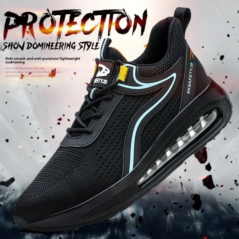 남성용 안전 신발 스틸 토 에어 쿠션 여성 운동화 내마모성 통기성 작업 신발 펑크 방지 안티 스매싱