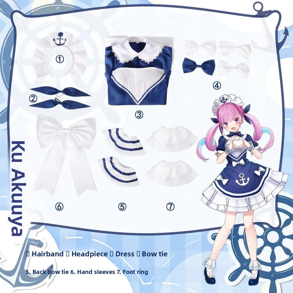 

Hololive Akuyaku Косплей Костюм Виртуальный Broracht л Хэллоуин Ролевая женская одежда Костюм моряка Сценическое выступление