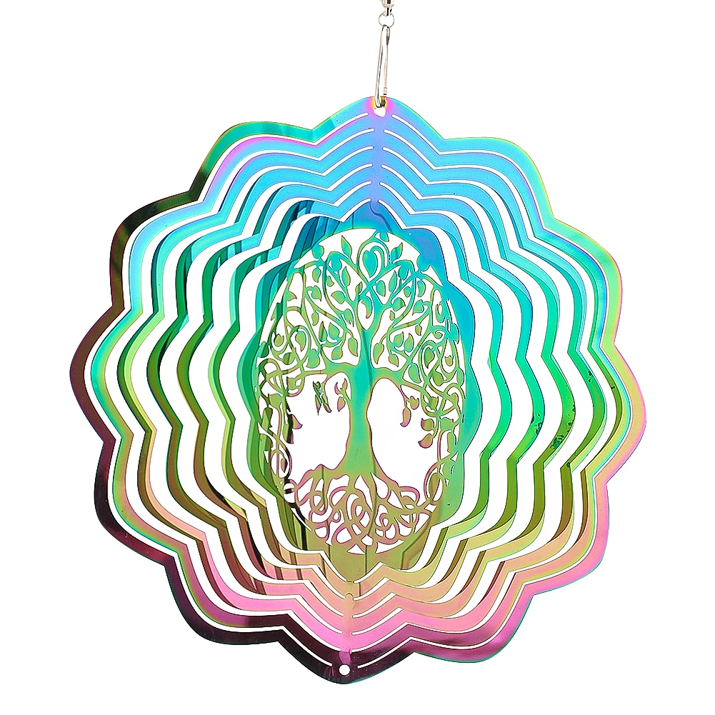 Tree of Life Wind Spinner Sculptures Hanging Rainbow 3D Whirligig Kinetic Wind Chimes Catcher Turn Garden Yard Decor Swivel Hook